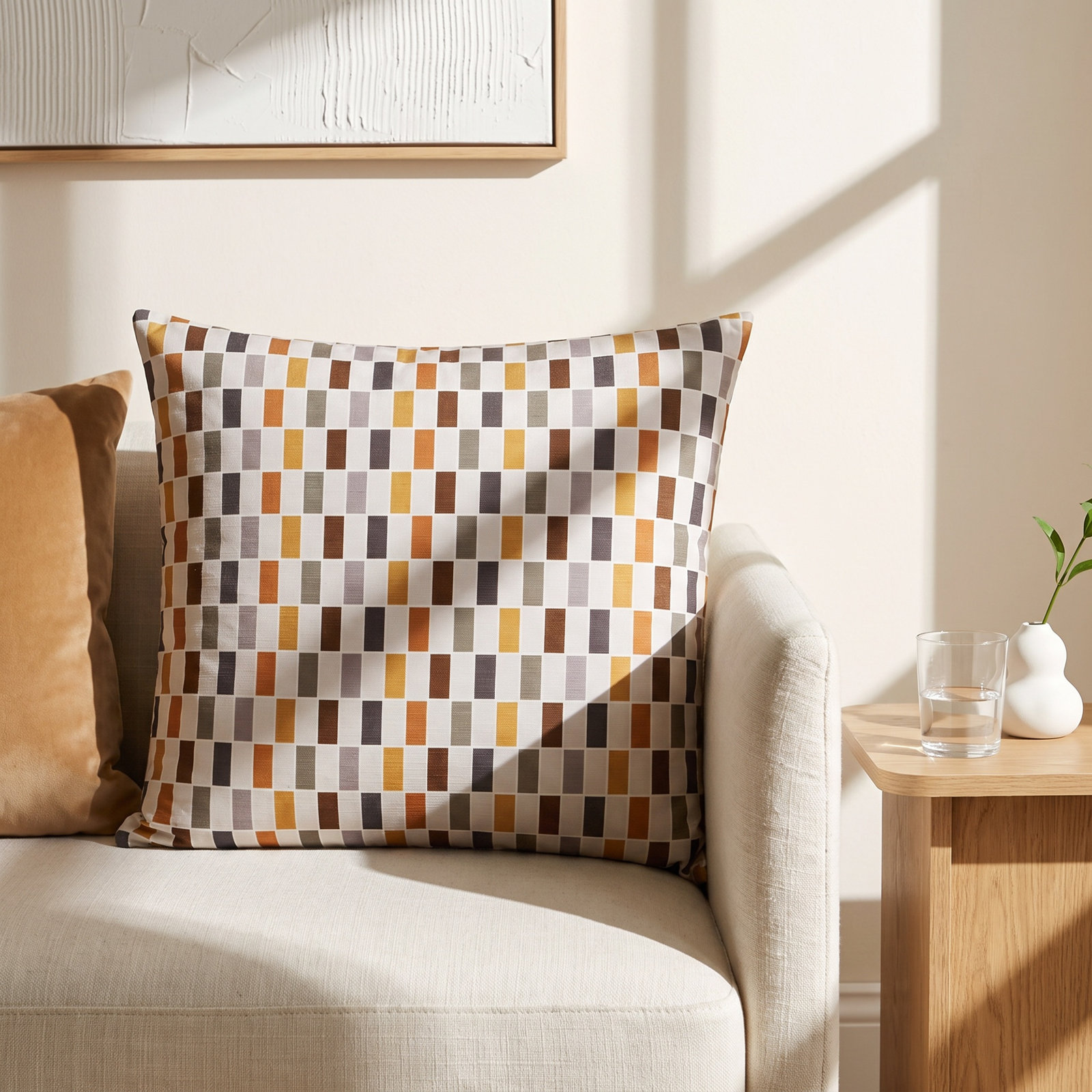 Mattia Geometric Throw Pillow, Feather, Square 20"