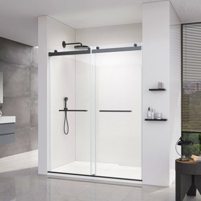 56-60*76 " Double Sliding Opening Frameless Design Soft-Close Shower Door With Premium (8Mm)Thick Tampered Glass And Easy-Cleaning Coating