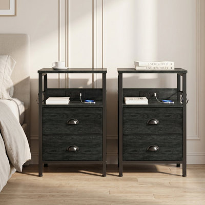 Drew 3-Piece Bedroom Sets, Led Bed With Led Lights, Charging Station, Storage Headboard , 2 Nightstands