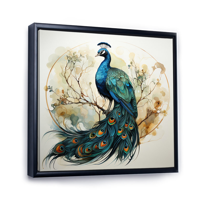Blakelynn bleu encre délavée paon IV - imprimé, H 30 po x l 30 po x P 1 po, Cadre flottant noir