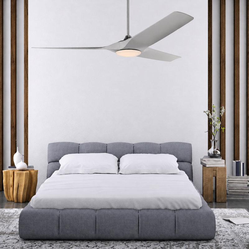 Gossamer 60'' Indoor Ceiling Fan with Light and Remote, Ceiling Fan with LED Light Kit, Modern 3-Blade Design, Quiet 6-Speed DC Motor - Brushed Nickel