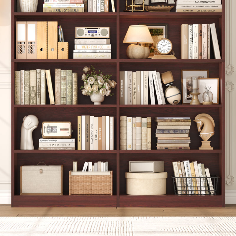 74.3"h X 47.2"w Wood Double 6-tier Standard Bookcase (set Of 2), Cherry