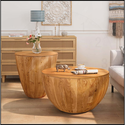 Vintage Style Bucket Shaped Coffee Table Set with Storage, Perfect for Office, Dining, and Living Rooms (Set of Two)