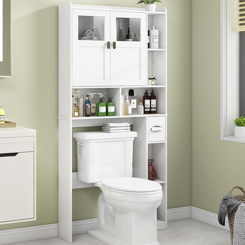 Armoire de rangement au-dessus de la toilette avec tablettes réglables, Blanc
