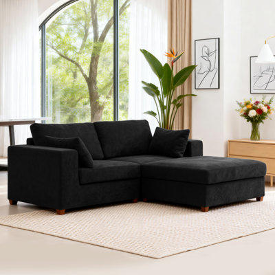 2- Piece Upholstered Corner Loveseat Sofa Couch With 1 Ottoman