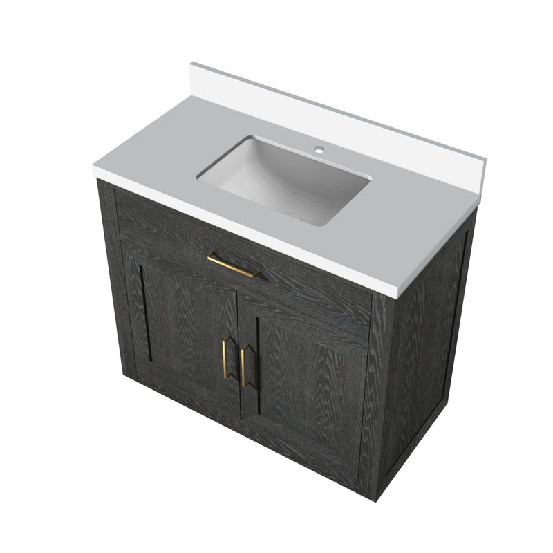 Meuble-lavabo simple en chêne noir l 36 po x P 22 po, avec comptoir en quartz blanc