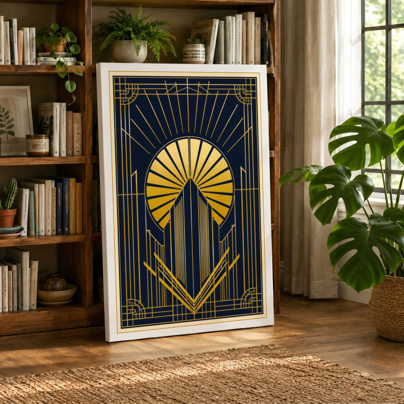Deco Sunburst Art Deco - Wrapped Canvas, 36x24 - 91.4 x 61.0 cm, Cream Border