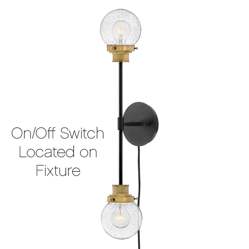 Poppy Large Indoor Two-Light Wall Sconce w/ Clear Seedy Glass Globes