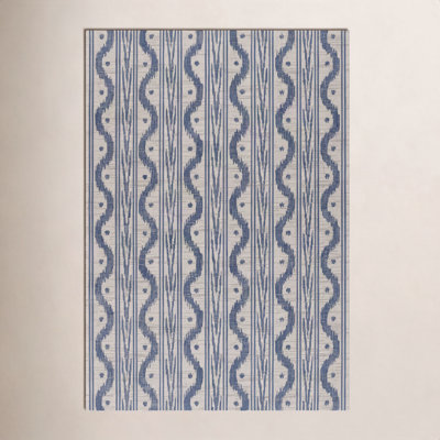 Karini Blue White Ikat Outdoor Rug