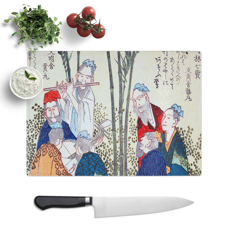 Tempered Glass Seven Sages in the Bamboo Grove by Yashima Gakutei Chopping Board, 39 cm x 28.5 cm