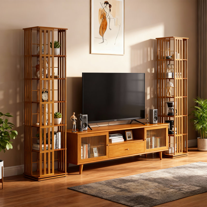 70.5" H x 14.6" W 6-Tier Bamboo Rotating Bookshelf, 360° Revolving Bookcase Corner Freestanding Storage Organizer, Brown