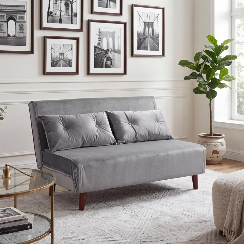 Cramerton 2 Seater Velvet Sofa Bed, Grey