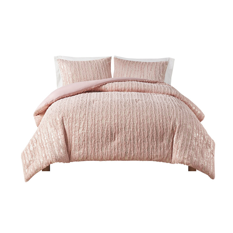 Ensemble d'édredon en fausse fourrure à imprimé métallique Gracie Mills Maelona, Rosé / doré
