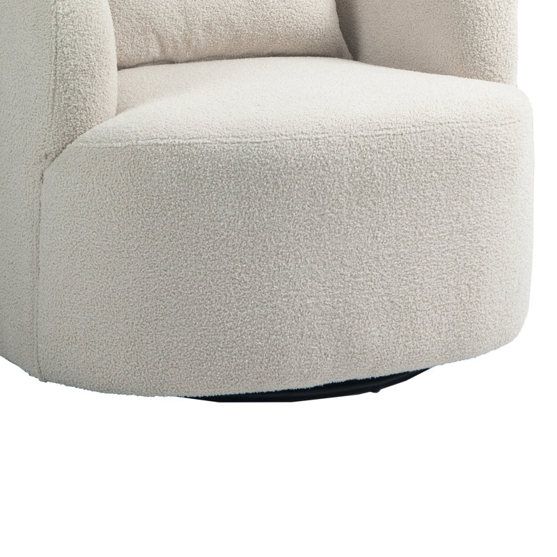 Upholstered Sherpa Swivel Barrel Chair, Beige Teddy Velvet