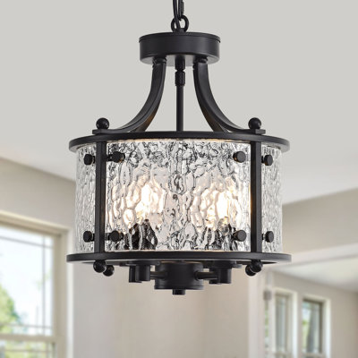 Luminaire suspendu 4 lumières de style campagnard, lanterne noire 11,8 po avec verre transparent, pour îlot de cuisine, salle à manger