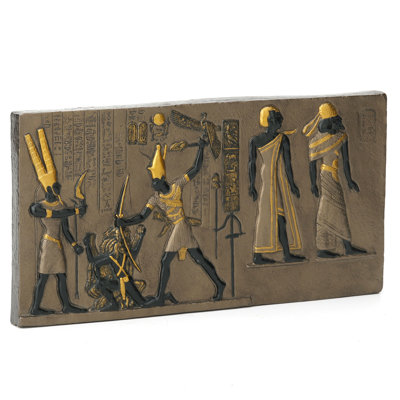 9.45 inches L Multicolor Egyptian Pharaoh With Double Crown Striking Enemy - Wall Plaque made of Resin