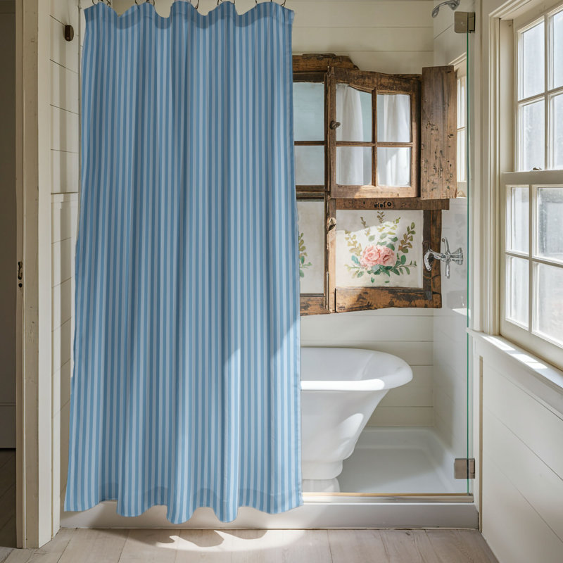 Rideau de douche Chick Yellow Lattice - Premium, H 74 po x l 71 po, Blue Striped