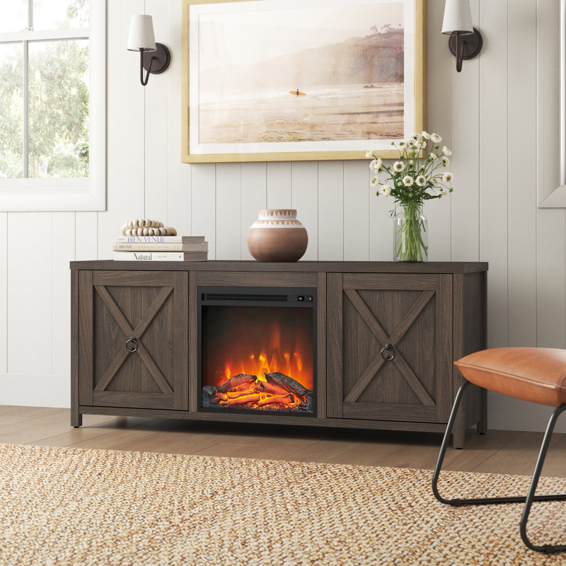Granger TV Stand for TVs up to 65" with Fireplace Included, Alder Brown