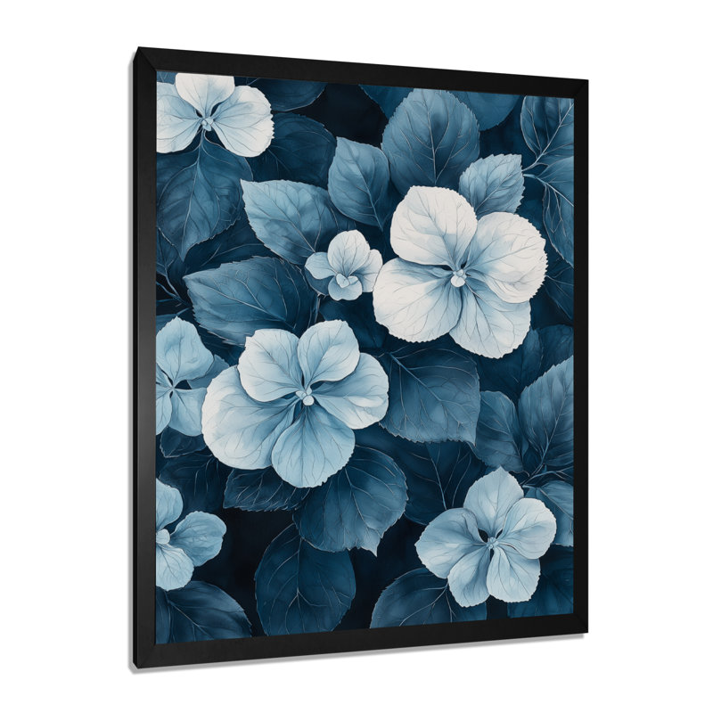 Motif de grappe d'hortensia monochrome I - impressions sur toile florales, H 44 po x l 34 po, Noir