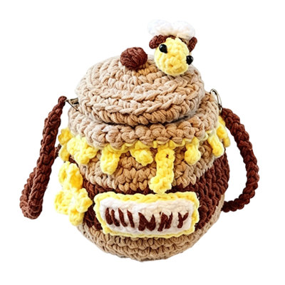 Honeys Jar Knitted Hat Bag - Handmade Crocheted Bag - Knitted Yarn Bag - Singles Shoulder Bag - Cute Crossbody Bag