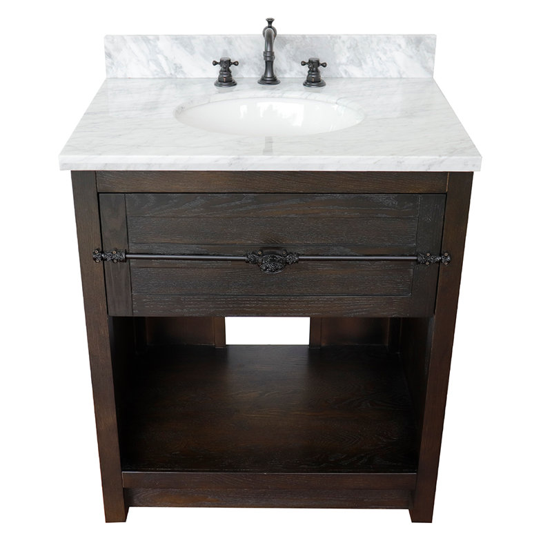 Zigler 31'' Single Bathroom Vanity with Top, Brown Ash, White Carrara