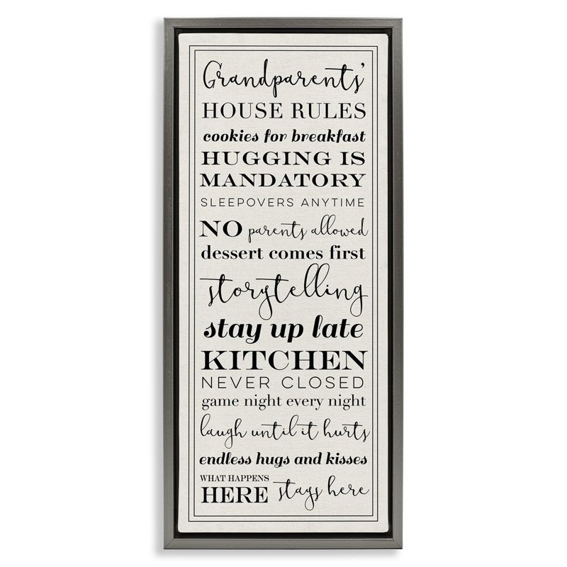 « Grandparents House Rules », Cadre flottant gris lustré, H 15 po x l 31 po