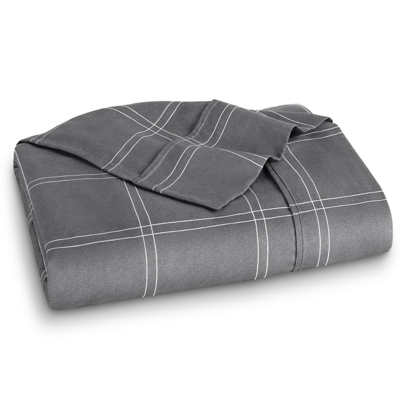 Microfiber Plaid Flat Sheet, Twin Flat Sheet, Gray Plaid