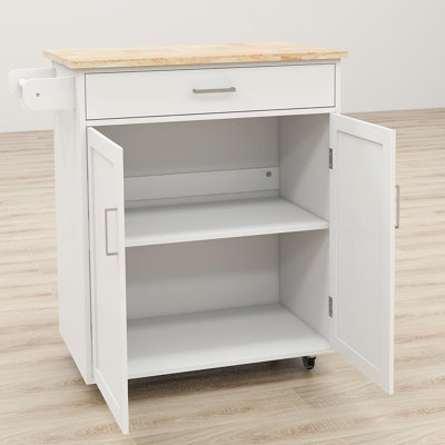 Kitchen Island Rolling Trolley Cart With Towel Rack Rubber Wood Table Top