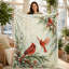Jeté en forme de bouleau enneigé Cardinal, trois oiseaux rouges avec pommes de pin, aiguilles à feuilles persistantes et baies d'hiver, couche de flanelle pour canapé, lit et cabane, 30 x 40 po-134245541