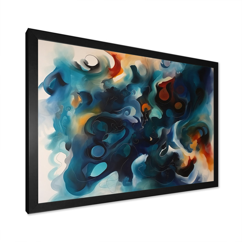Encre liquide Fiorillo Blue and Orange Marble III sur toile, Cadre photo noir, H 12 po x l 20 po x P 1 po