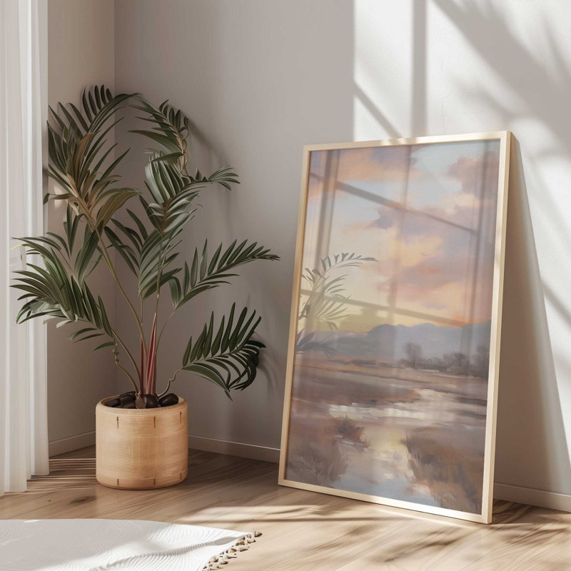 «Serene Sunset Over Fields I», Noir satiné, H 11,25 po x l 9,25 po 