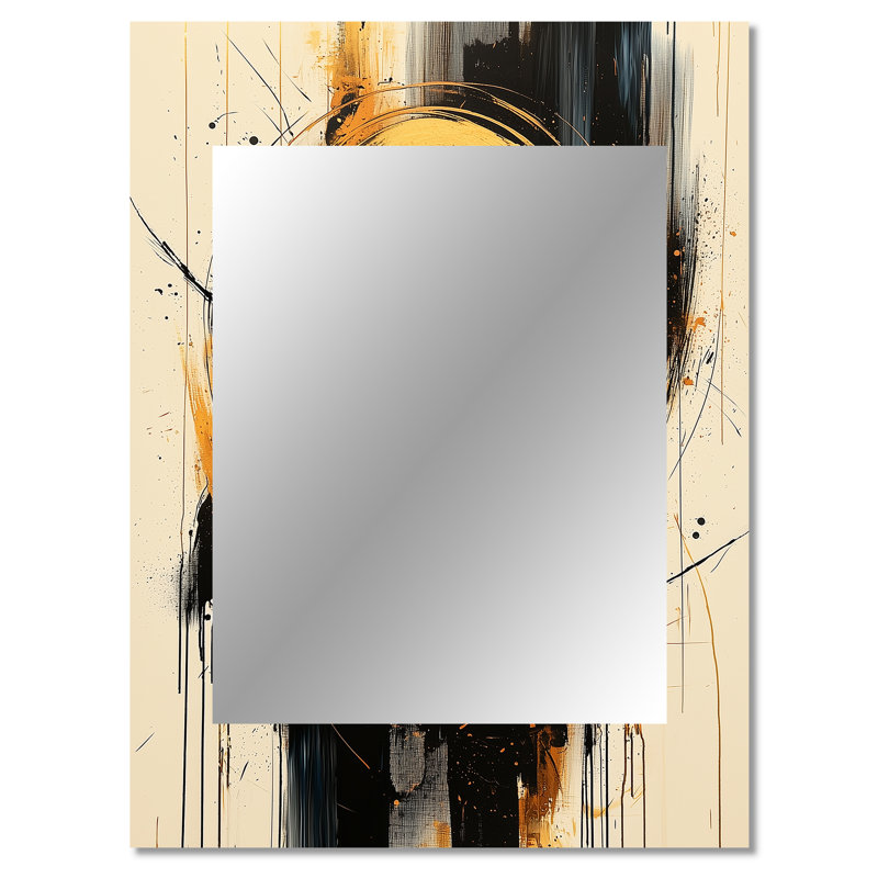 Abstract Circle In Blue And Gold Tones III - Abstract Shapes Large Mirror, Black Unique Wall Mirror Decor, Printed Metal Art