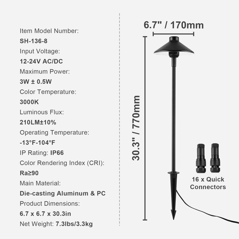 VEVOR 8-Pack Black Aluminum LED Pathway Lights with Quick Connectors