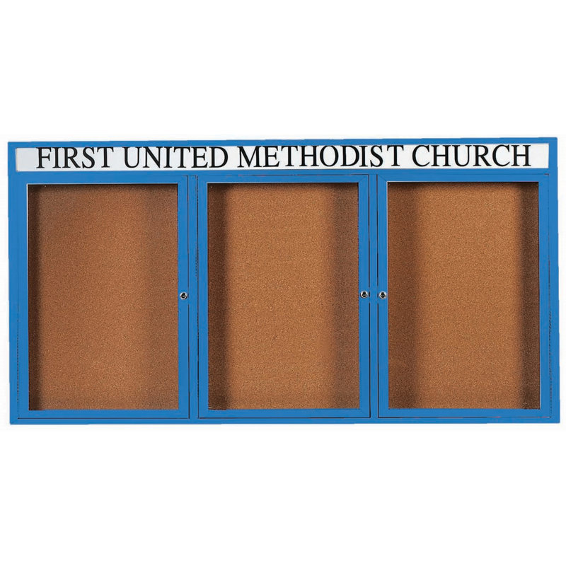 Tableau d'affichage mural illuminé et fermé, Bleu thermolaqué, Trois, H 36 po x l 72 po