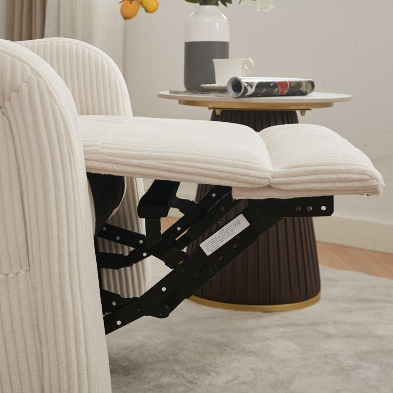 Fauteuil inclinable, oscillant et oscillant de 33 po en velours côtelé moderne avec accoudoirs plus larges, double poches