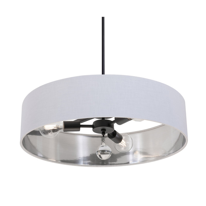 Luminaire suspendu simple à 3 lumières Woodvale, Noir, Blanc / argent