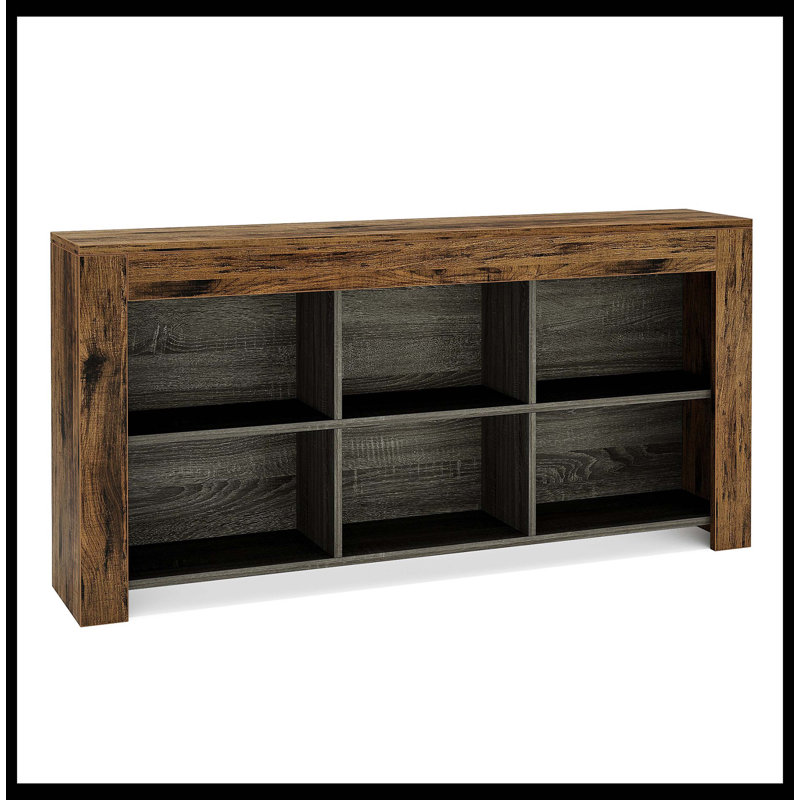 Wood Sofa Table, Rustic Console Table Entryway Table With 6 Storage Cubes