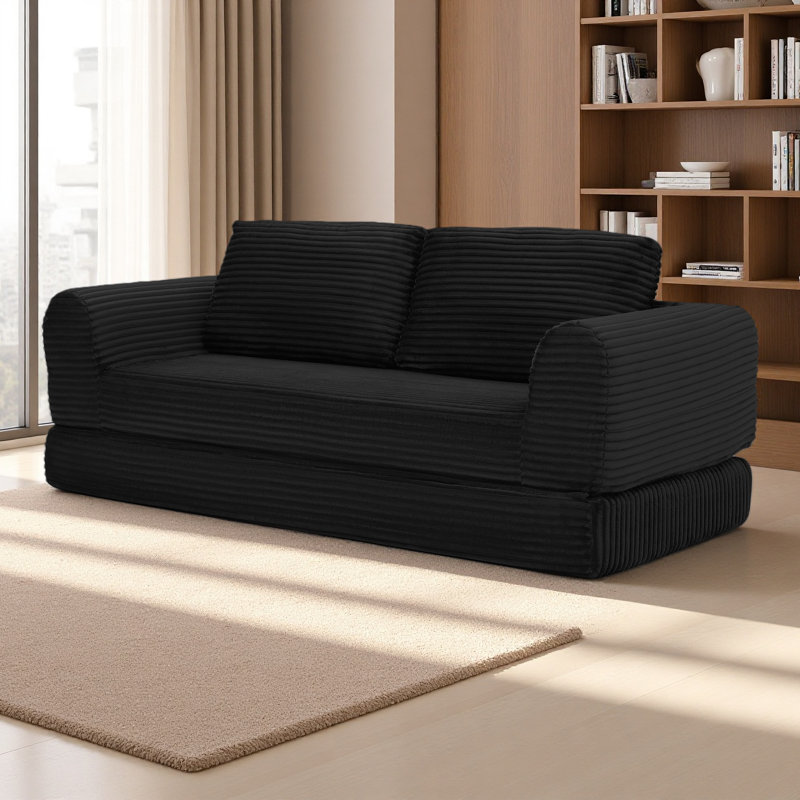 Canapé-lit pliant convertible 2-en-1, canapé-lit en velours côtelé moderne avec 2 * oreillers, canapé-lit modulaire sans dossier avec lit escamotable Futon