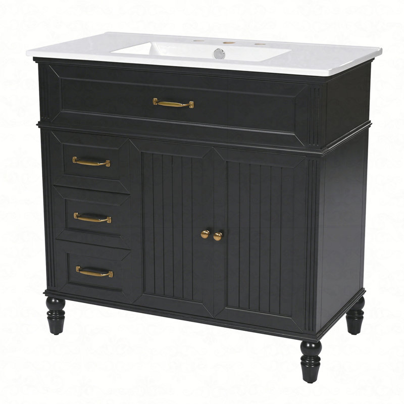 Meuble-lavabo 36 po avec lavabo, armoire de salle de bain avec tiroirs, structure solide et panneau de fibres à densité moyenne
