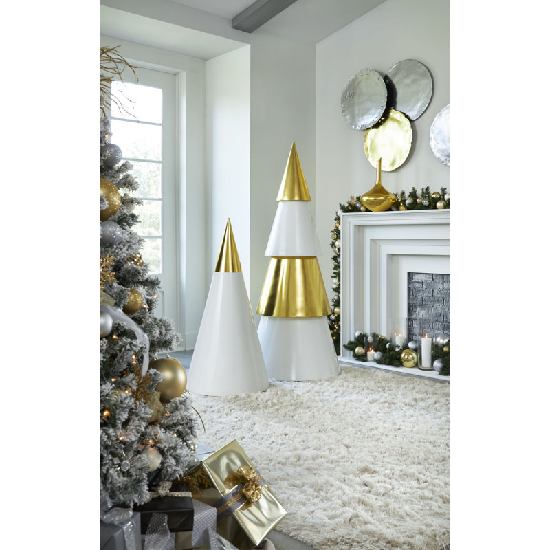 Christmas Tree, Quadro, White And Gold Leaf
