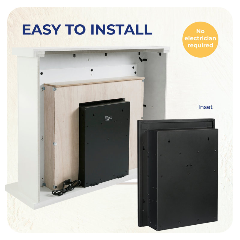 Flamborough Fireplace Castleton Fires & Fireplaces 120cm W White Wood Electric Fireplace with 6824.28 BTU, Grey/Chrome