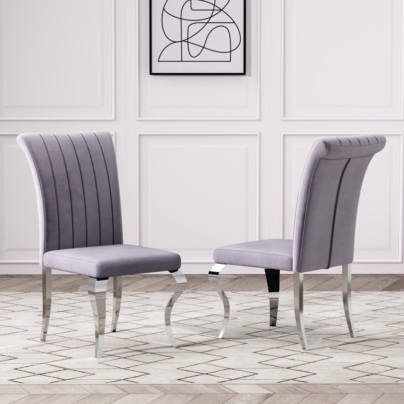 Meritza Tufted Velvet Upholstered Dining Chair , Gray, Silver