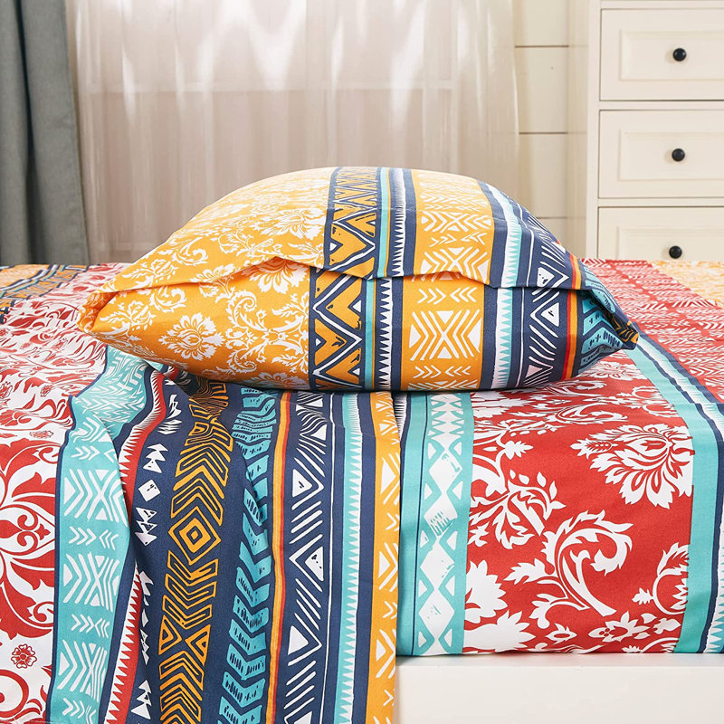 Twin Multicolor Floral Bohemian Microfiber Deep Pocket Sheet Set