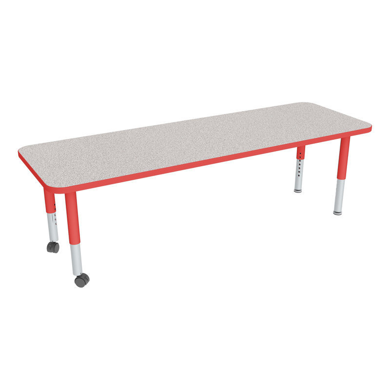 Table d'activités préscolaire rectangulaire à hauteur réglable avec roulettes, Gris nebula, Rouge, L 60 po x l 24 po