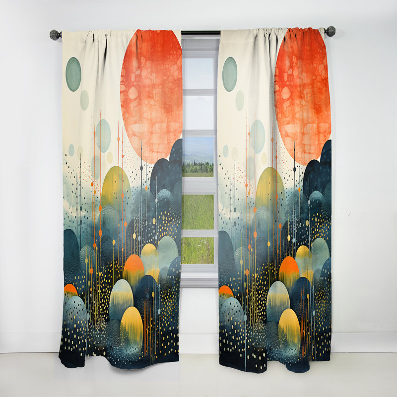 Elmsall Blue Mid Century Abstract Landscape - Rideau en velours Mid-Century - obscurcissant - 1 panneau, L 52 po x L 120 po
