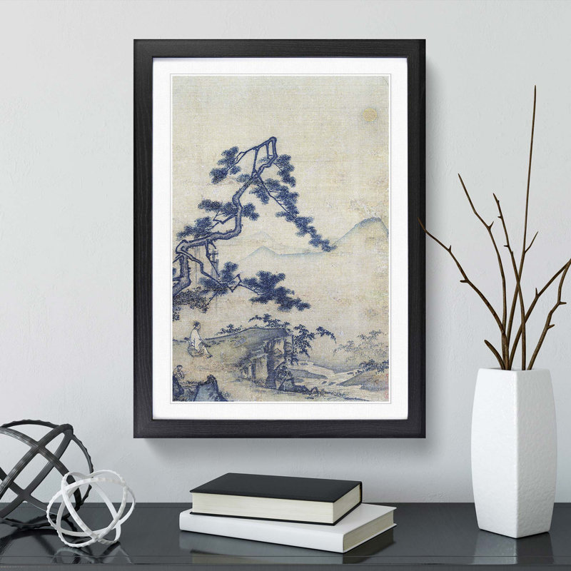 Viewing the Moon by Ma Yuan - Picture Frame Painting Print, 65cm H x 48cm W x 2cm D, Black Framed