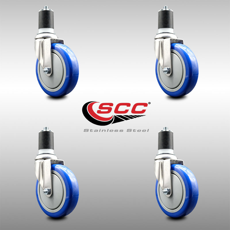 Ensemble de roulettes extensibles pivotantes en polyuréthane 316SS SCC, Bleu