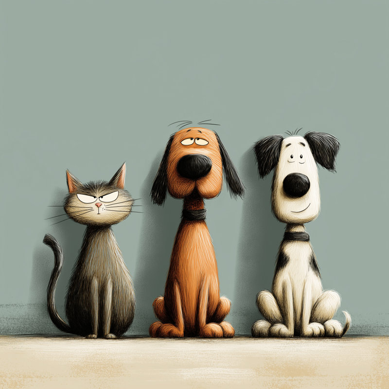 «Playful Cat and Dogs», art mural sur toile tendue