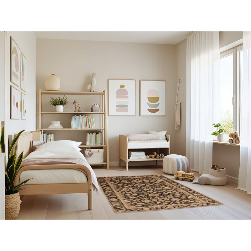 Tapis beige lavable à la machine, Rectangulaire 3 pi x 5 pi