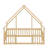 Wooden House Shaped Floor Bed With Fence And Guardrails-624547072